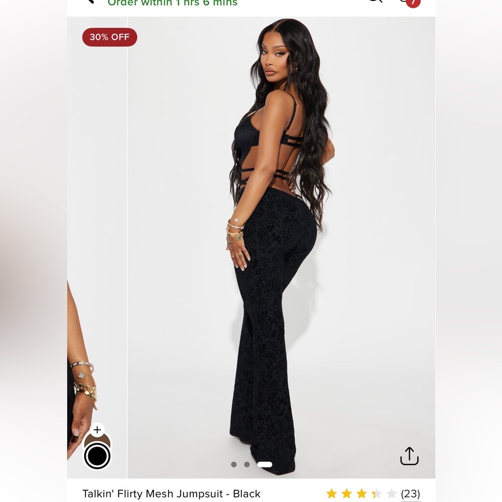 Fashion Nova Black Mesh Jumpsuit with Flared Pants